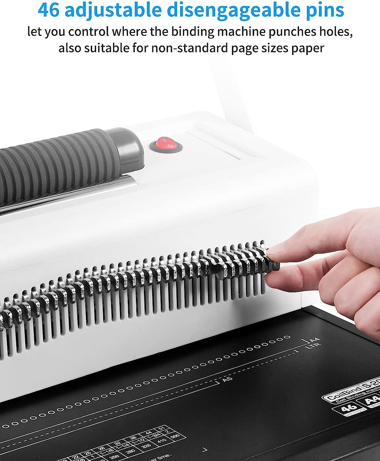 MAKEASY Spiral Coil Binding Machine for LTR/A4 - Disengaging Pins - 4 to 1 Pitch - 20 Sheet Punch Capacity - Electric Coil Inserter - Adjustable Side Margin, with Free 100pcs Coil Spines & Crimper - Image 2